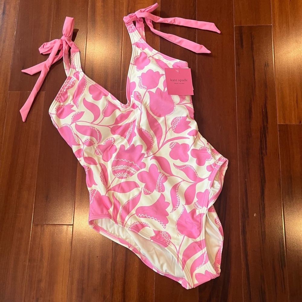 Kate Spade New York Pink Floral Swimsuit Tie Straps One-Piece Swim Size Medium
